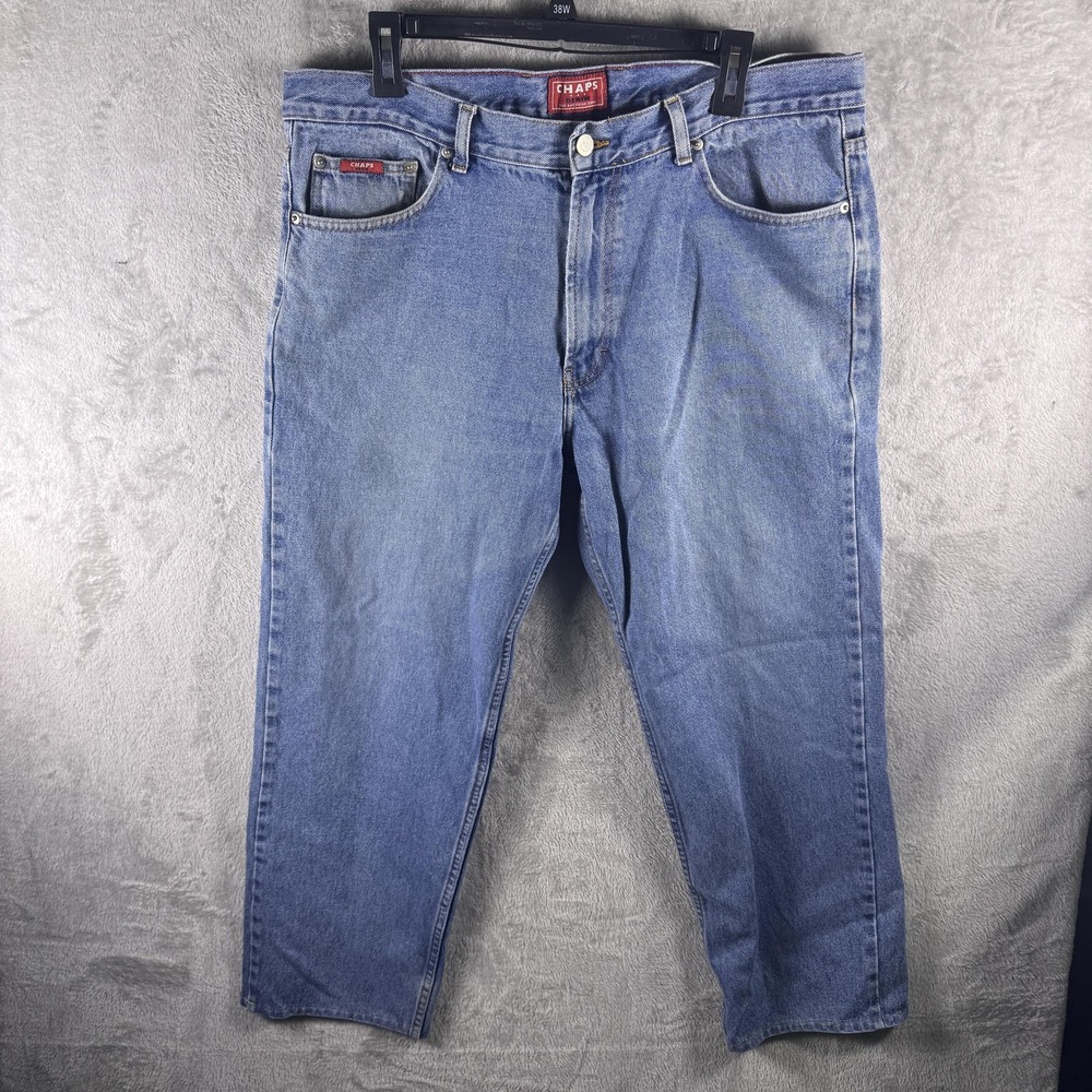 Chaps Jeans Mens 38x27 Blue Relaxed Fit Straight Medium Wash Denim Pants Casual